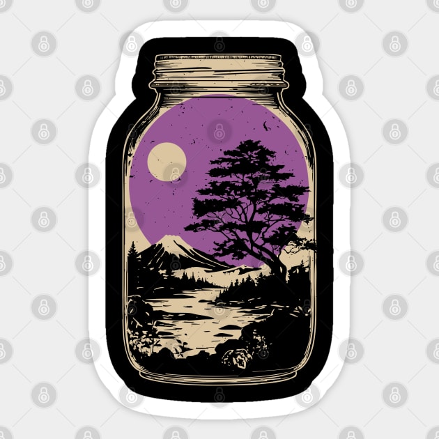 Miniature Japanese Zen Garden in a Jar - Vintage Art Sticker by TuncGK